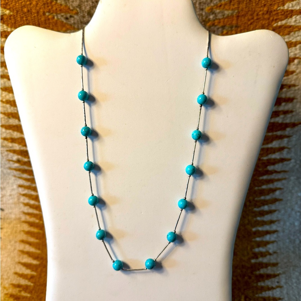 Vintage Dakota West Liquid Silver & Turquoise Bead Necklace